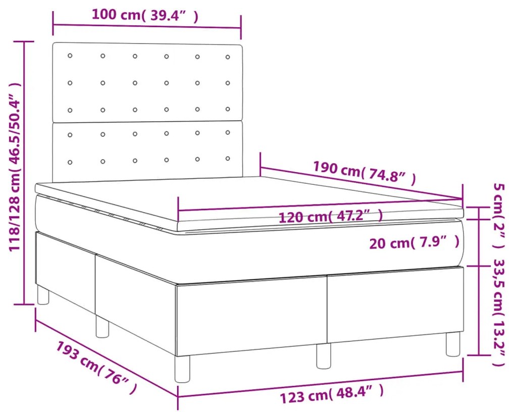 Cama boxspring com colchão 120x190 cm tecido cinzento-escuro