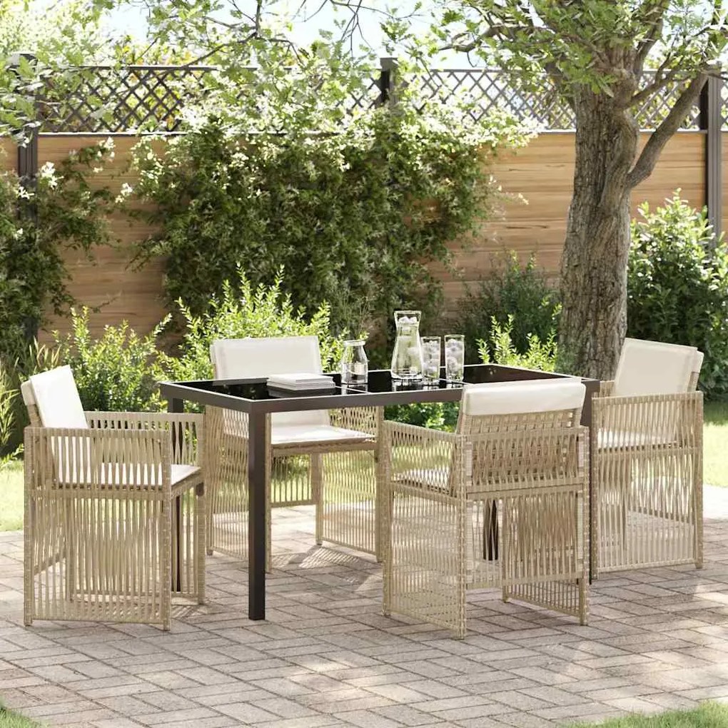 vidaXL Conjunto de Jantar de Jardim de 5 Peças com Almofadas Rattan Bege