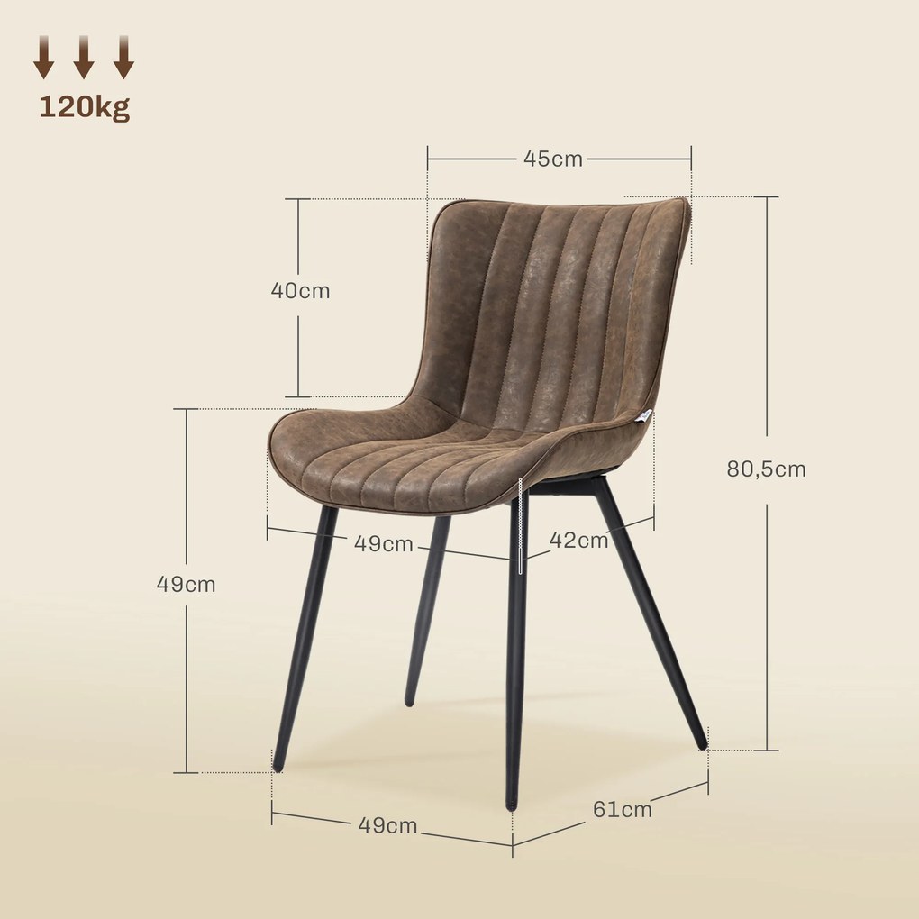 Conjunto de 2 cadeiras de jantar com design moderno e estofadas 49 x 61 x 80,5 cm, para sala de estar, sala de jantar ou quarto, em castanho