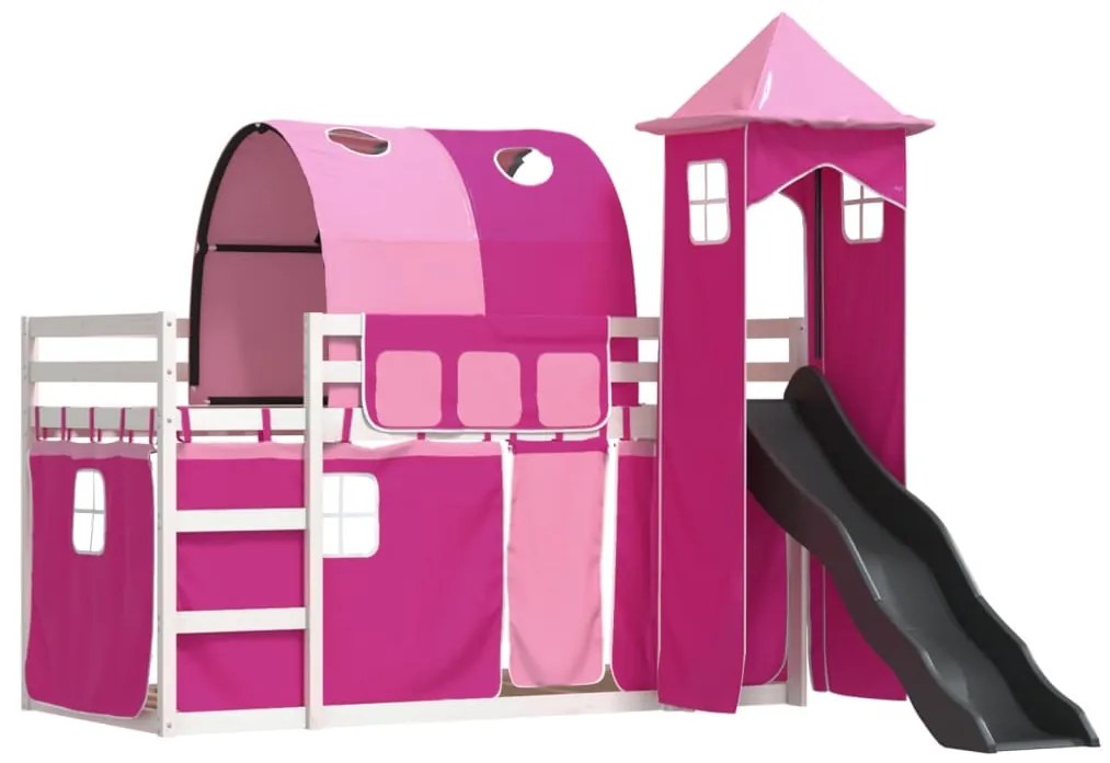 Beliche com escorrega e cortinas 90x190 cm rosa