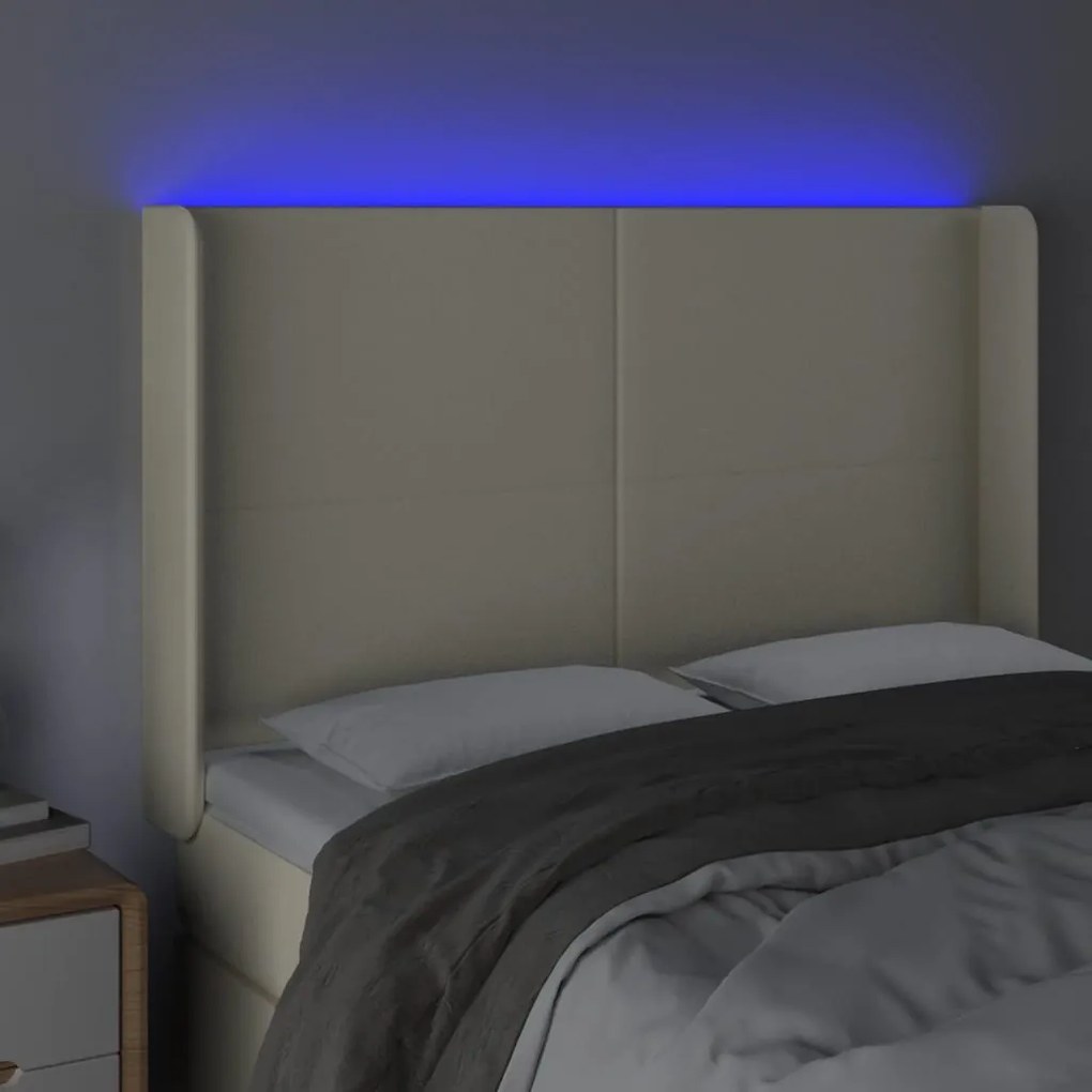 Cabeceira cama c/ LED 147x16x118/128 cm couro artificial crème