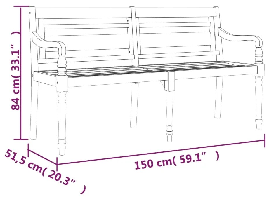 Banco Batavia c/ almofadão cor creme 150 cm madeira de teca maciça