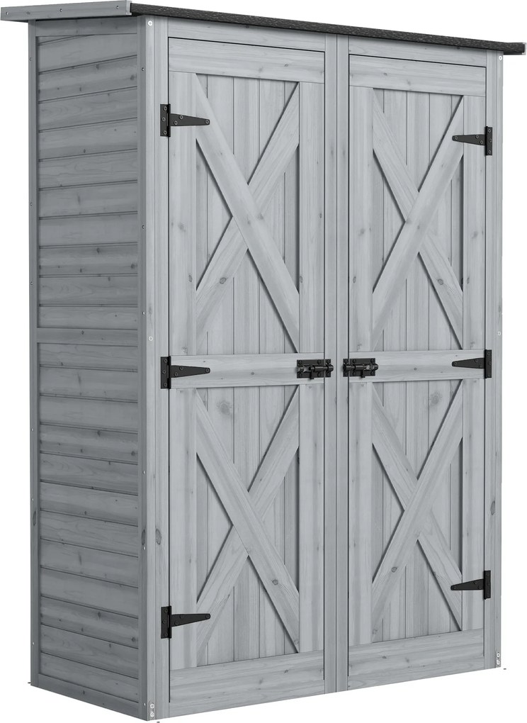 Outsunny Abrigo de Jardim de Madeira 115x53x156 cm Armário Exterior para Ferramentas com Portas Duplas Cinza | Aosom Portugal