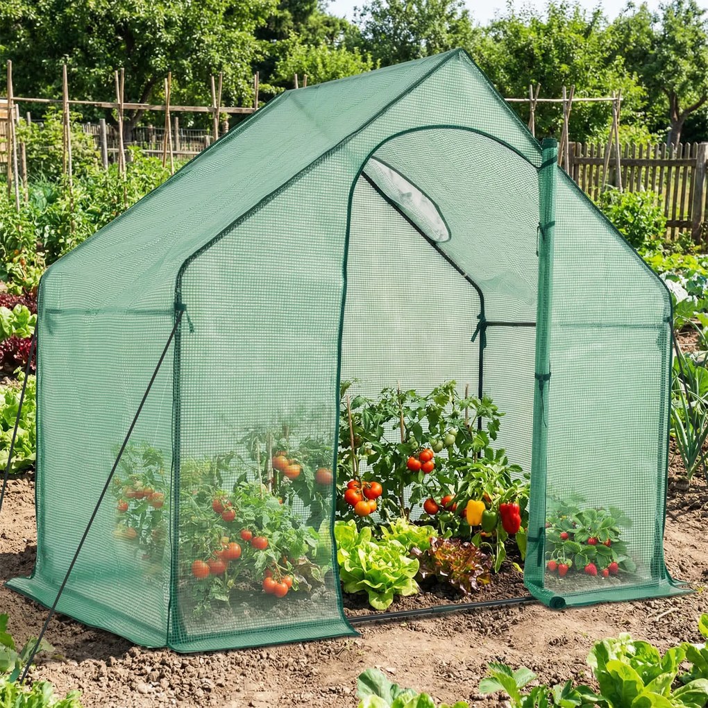 Estufa de jardim em forma de túnel 180 x 100 x 168 cm, impermeável, com porta enrolável e janela coberta em PE, Estrutura metálica para terraço, horta