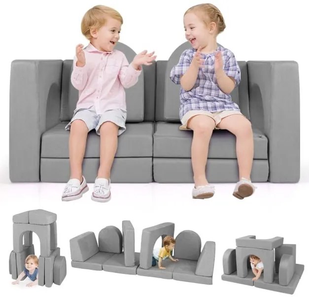 Conjunto de sofá modular infantil de 8 peças com capas, sofá de brincar e subir - roxo