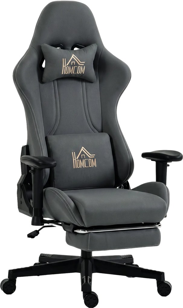 Cadeira Gaming Ergonómica, 76 x 72 x 132 cm, Apoios de Braços 3D Reguláveis, Cinzento
