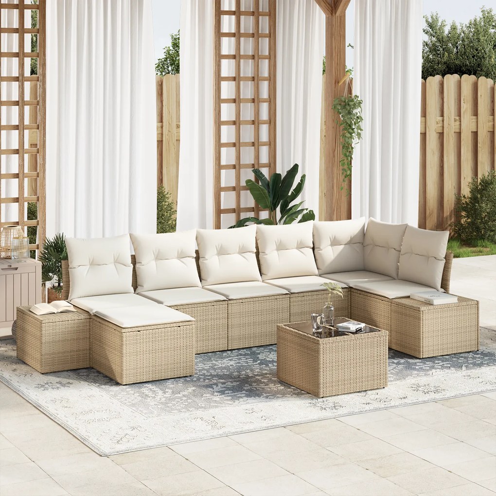 vidaXL Conjunto de Sofá de Jardim de 8 Peças com Almofadas de Rattan Poliéster Castanho