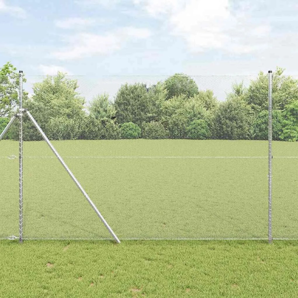 vidaXL Cerca Hexagonal com 7 Postes 1,5x25 m em Aço Prateado