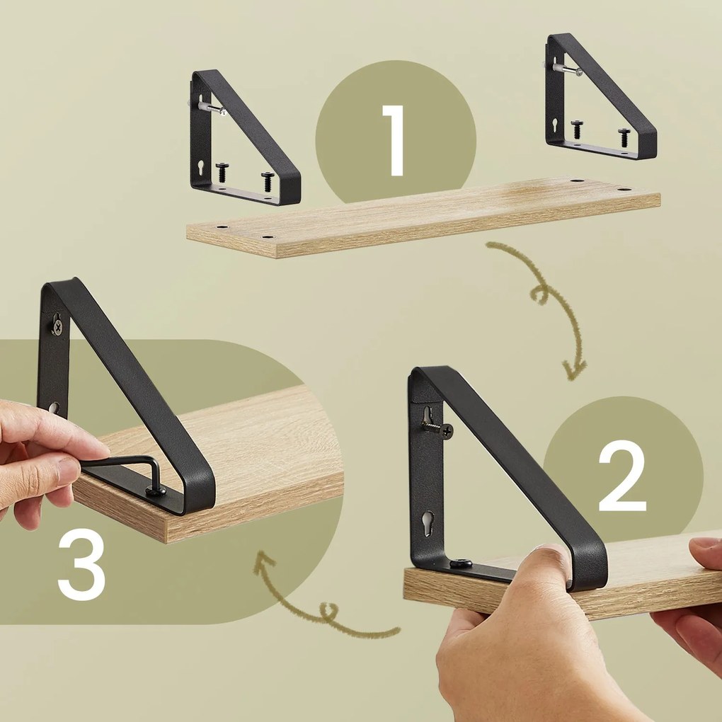 Conjunto de 3 prateleiras rústicas de parede com tamanhos diferentes castanho carvalho + preto