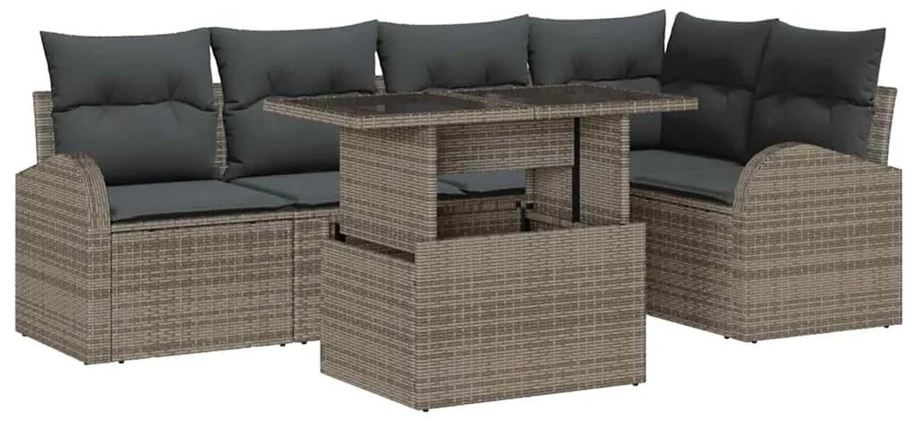 Conjunto de Sofá de Jardim de 6 Peças com Almofadas Rattan Poliéster C
