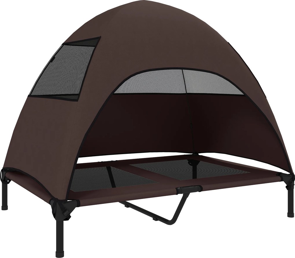 PawHut Cama para Cão Exterior com Dossel, Cama Elevada para Cães Grandes, 106 x 76 x 99 cm, Café | Aosom Portugal