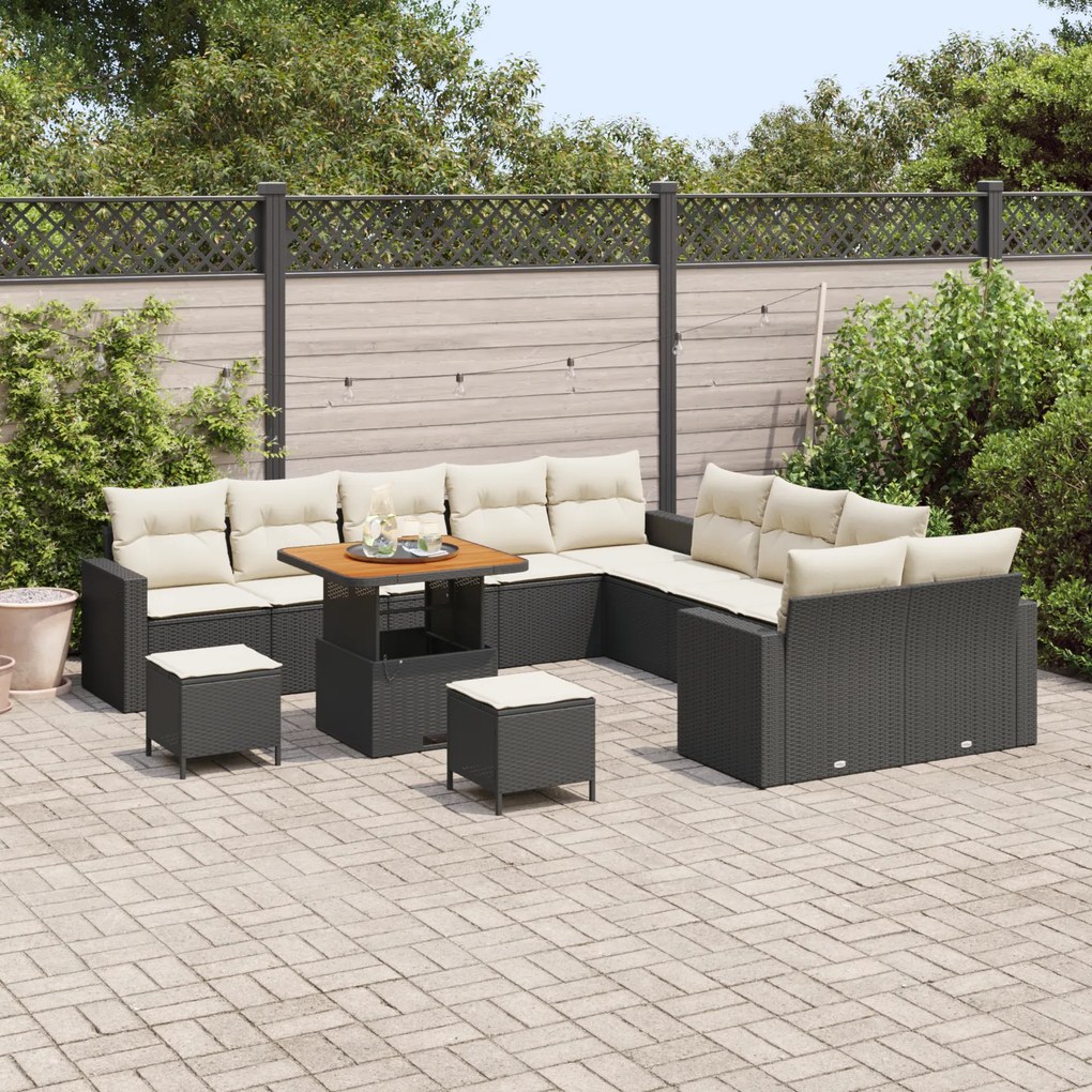 Conjunto de Sofás de Jardim vidaXL de 13 Peças com Almofadas Preto Rat