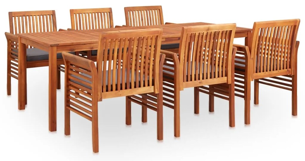 7 pcs conjunto de jantar exterior c/ almofadões acácia maciça
