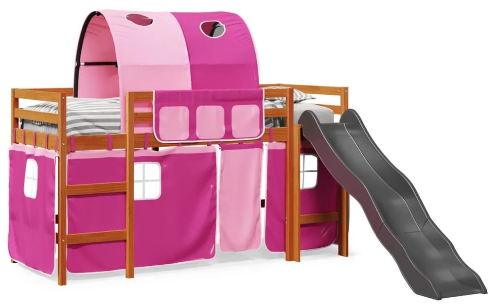 Cama alta para criança com túnel 80x200 cm pinho maciço rosa