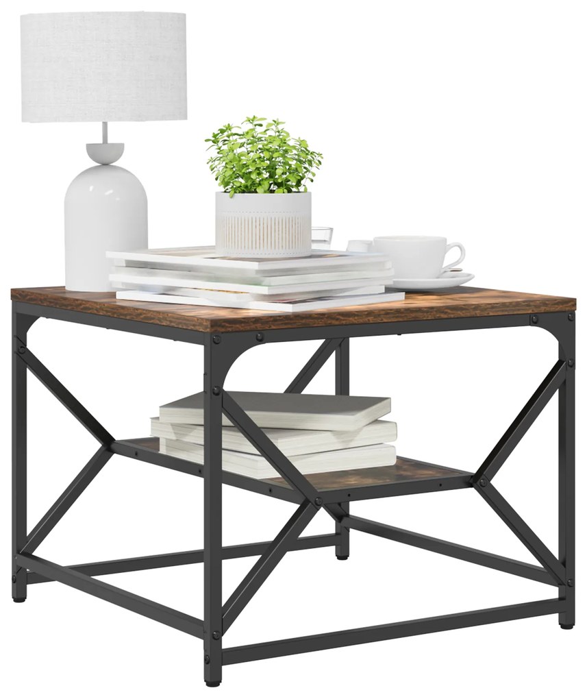 Mesa de Café vidaXL com Prateleira em Carvalho Fumado 51x50x40 cm Made