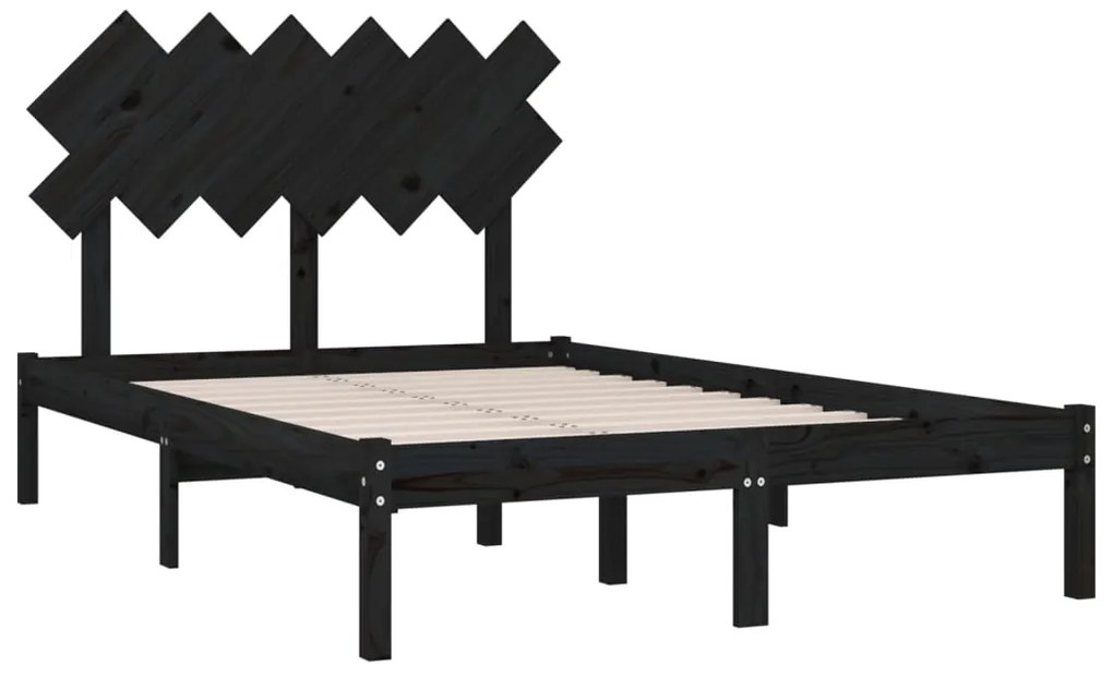 Estrutura de cama casal 135x190 cm madeira maciça preto