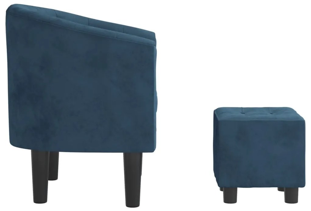 Poltrona com apoio de pés veludo azul-escuro