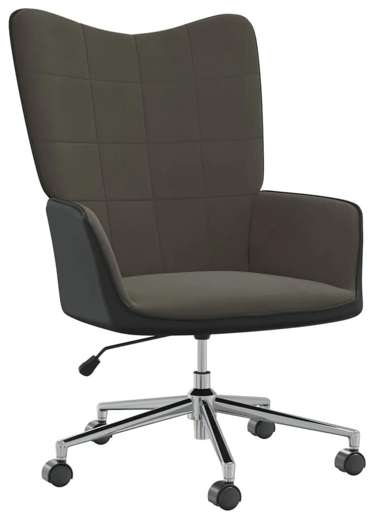 327898 vidaXL Cadeira de descanso PVC e veludo cinzento-escuro