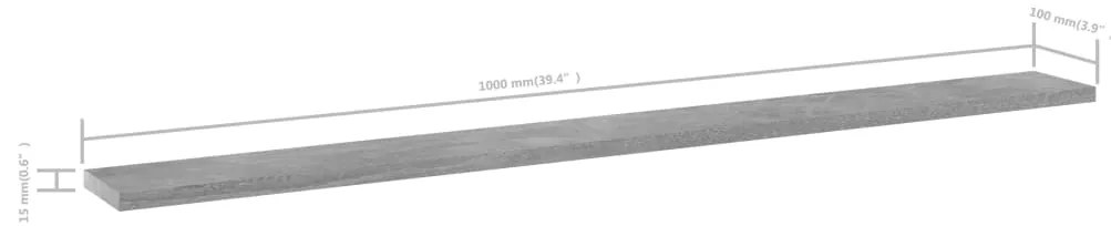 Prateleiras estante 4pcs 100x10x1,5cm contrapl. cinza cimento