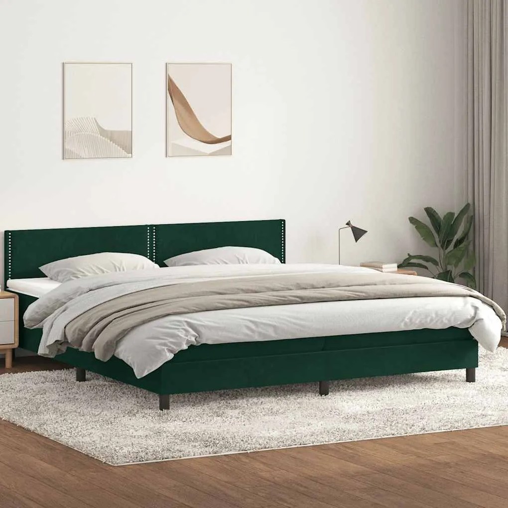 vidaXL Cama com molas colchão 200x210 cm veludo verde-escuro