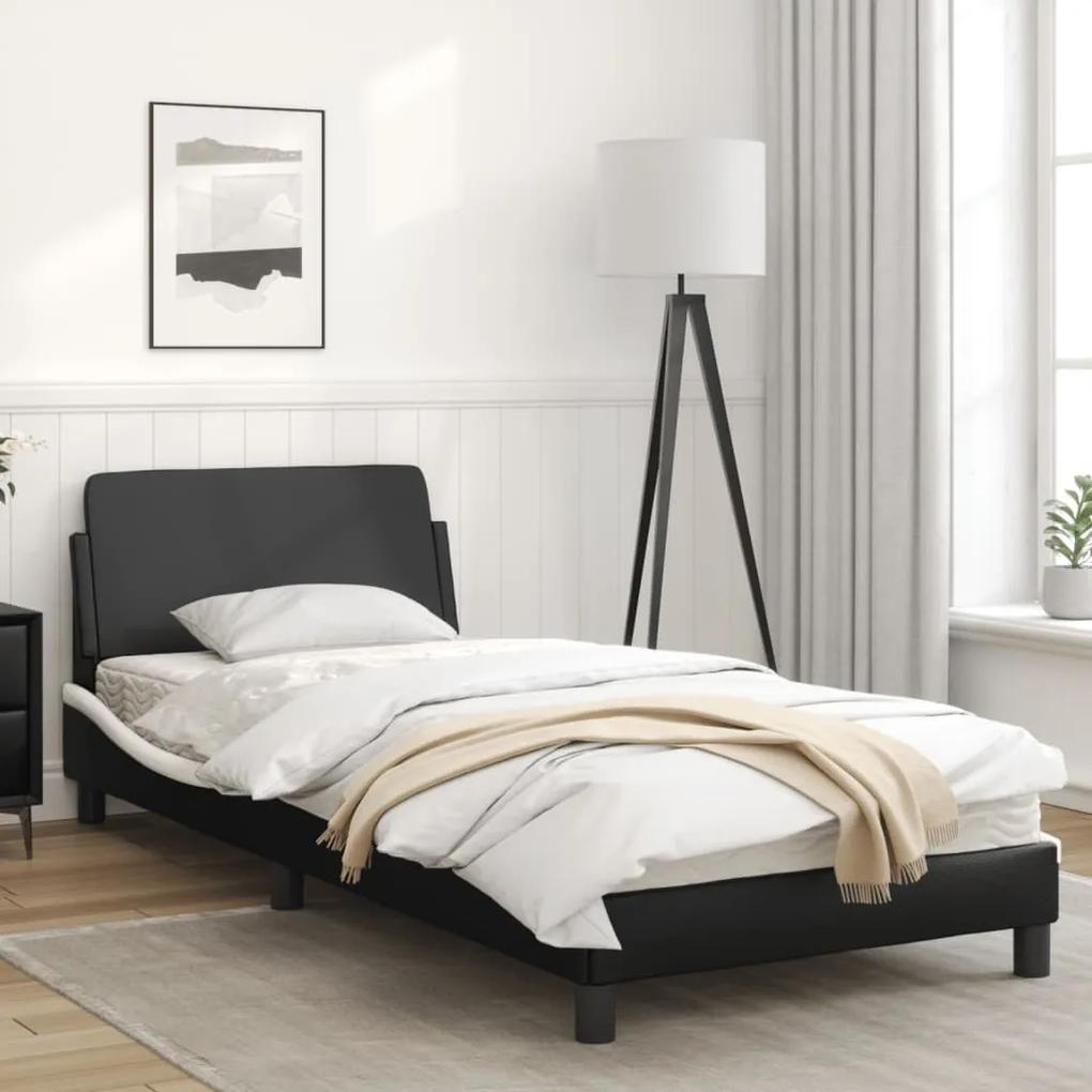 Estrutura cama c/ cabeceira couro artificial preto e branco