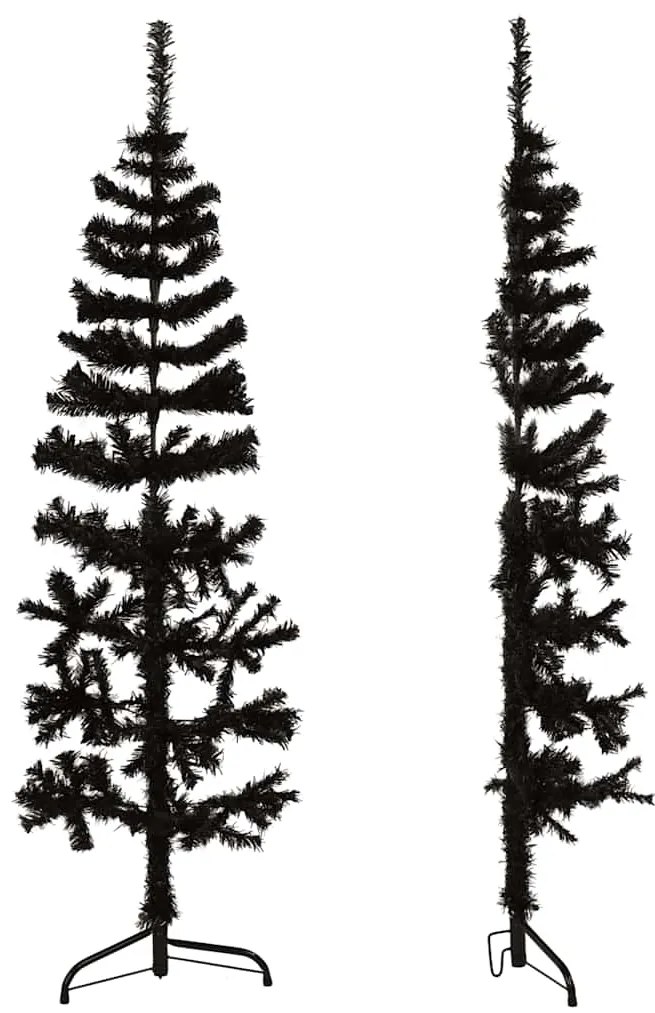 Meia árvore de Natal fina com suporte 150 cm preto
