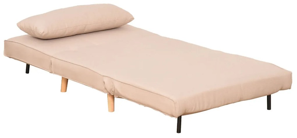 HOMCOM Sofá-cama estofado individual com almofada acolchoada e encosto ajustável em 3 posições Pernas dobráveis ​​ocultas 95x95x80 cm bege