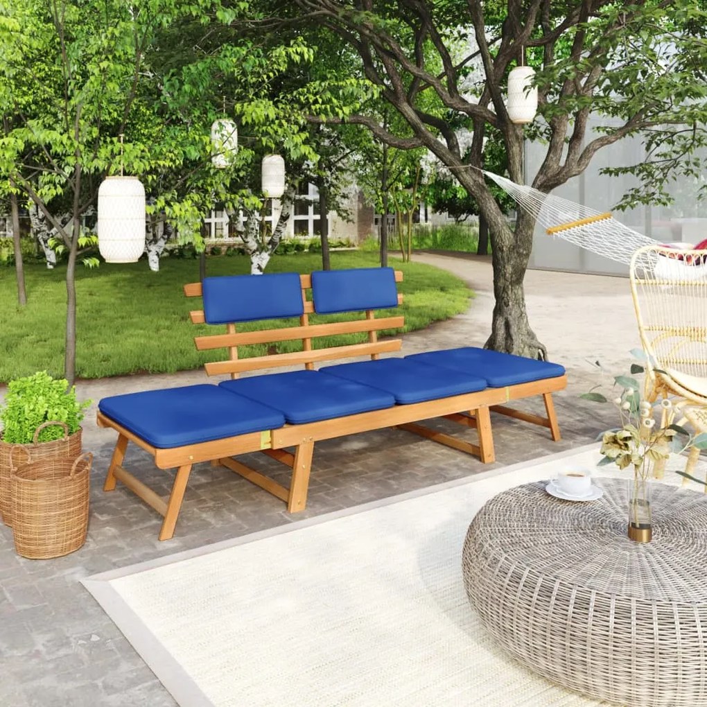 vidaXL Banco de jardim com almofadões 2-em-1 190 cm acácia maciça