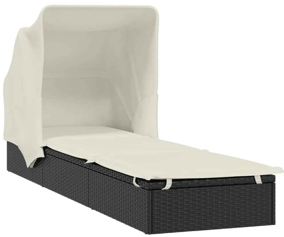 Espreguiçadeira c/ teto dobrável 213x63x97 cm vime PE preto