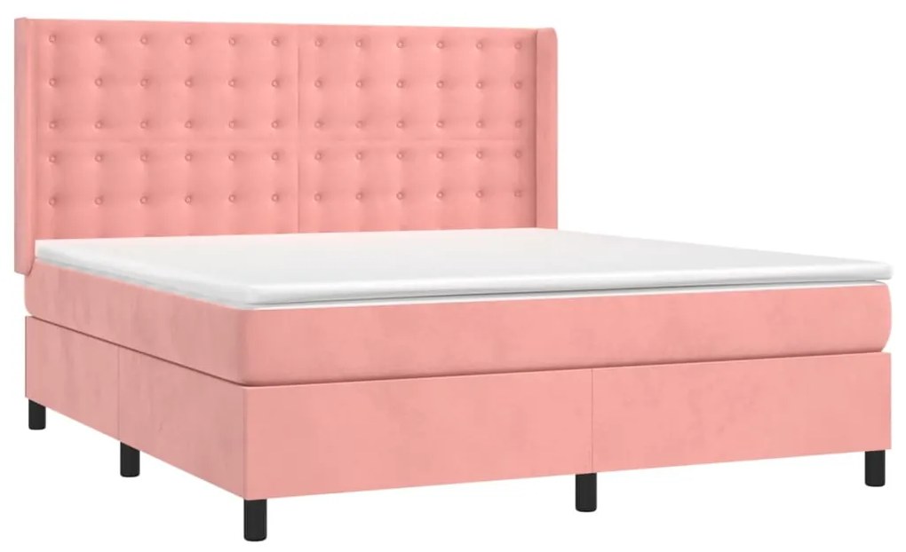 Cama box spring c/ colchão/LED 180x200 cm veludo rosa