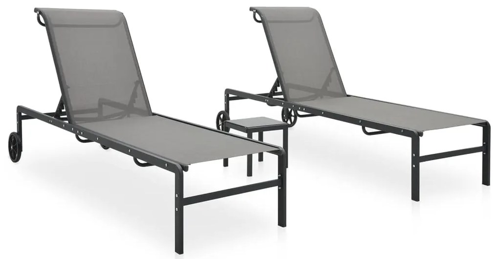 Espreguiçadeiras com mesa 2 pcs textilene e aço