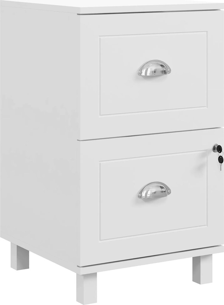 HOMCOM Bloco de Gavetas com 2 Gavetas Fechadura e Barras para Documentos A4 e Carta 40x41,5x67,5 cm Branco | Aosom Portugal
