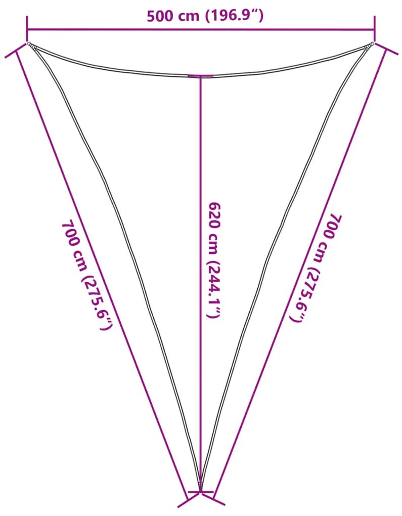 Para-sol estilo vela triangular 160g/m² 5x7x7m PEAD cinza-claro