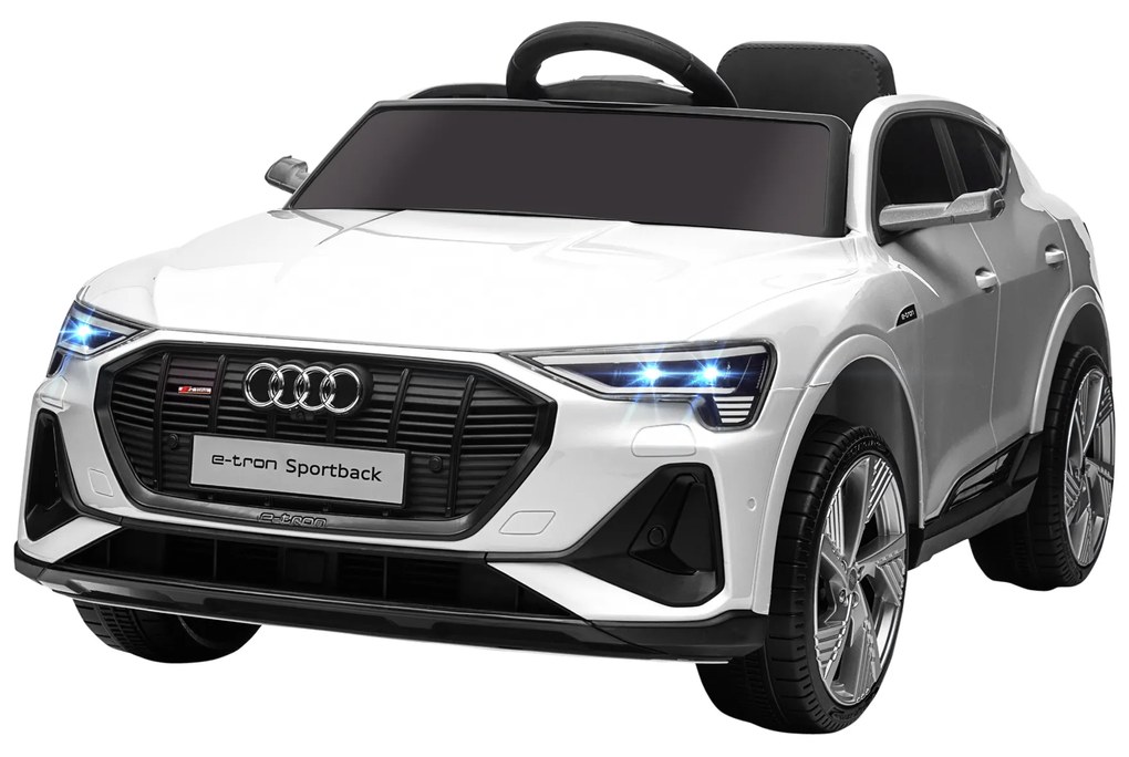 HOMCOM Carro Elétrico Audi E-Tron 12V para Crianças acima de 3 Anos com Controle Remoto Faróis Buzina Música MP3 TF USB e Abertura da Porta 3-8km/h 108x60x47cm Branco
