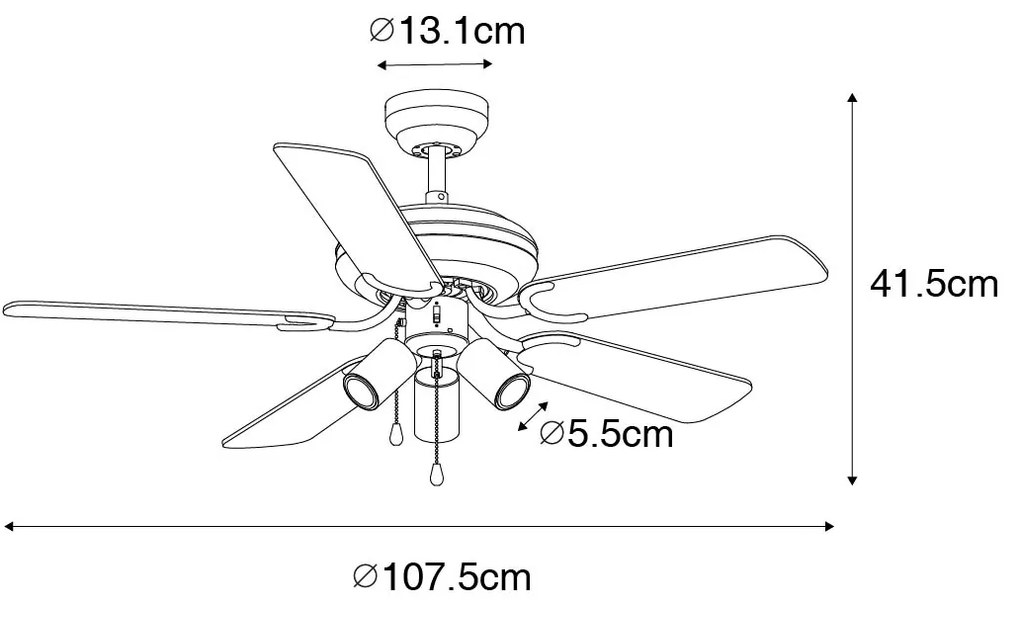 Ventilador de teto preto com interruptor 3 luzes - Mistral Jeana Industrial