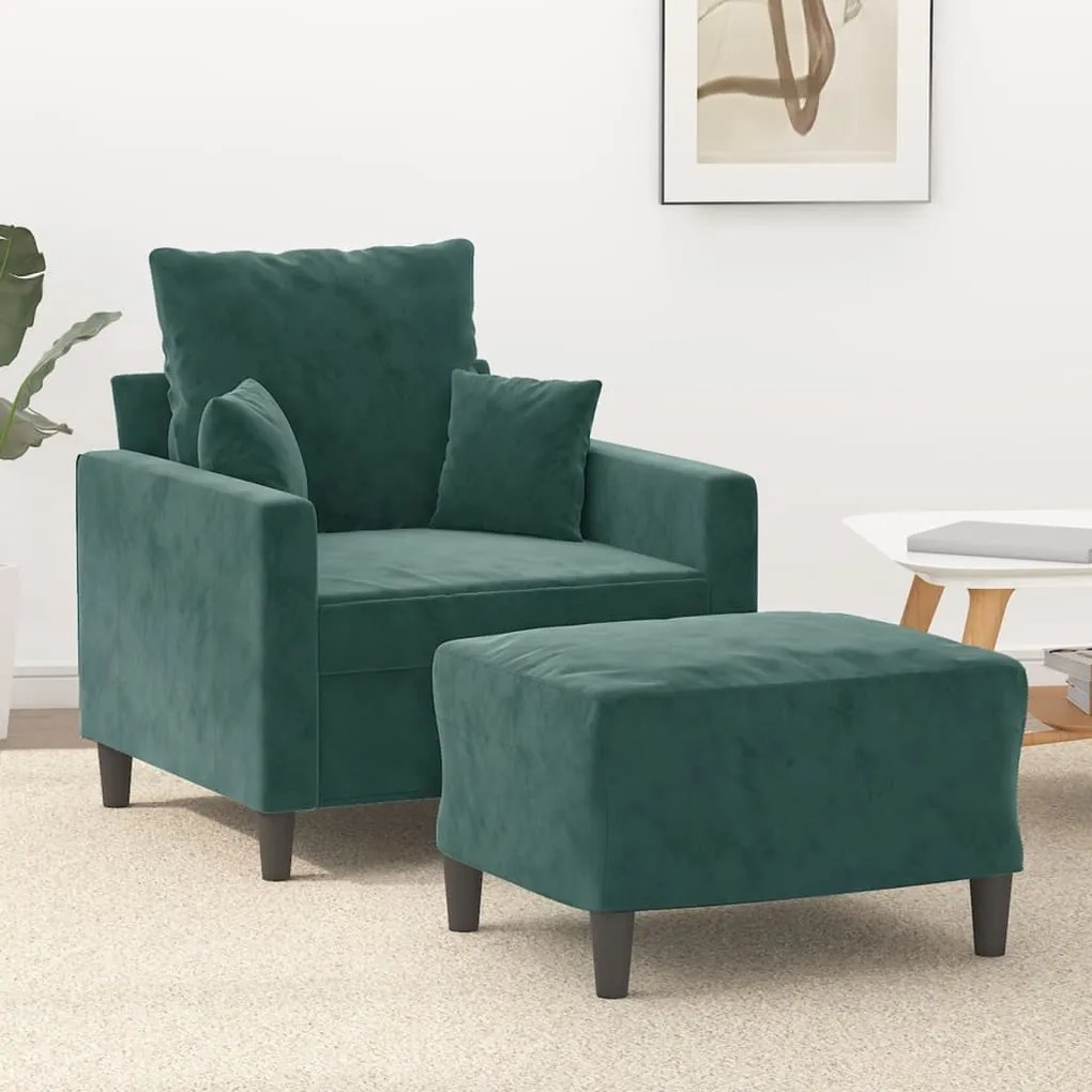 vidaXL Poltrona com apoio de pés 60 cm veludo verde-escuro