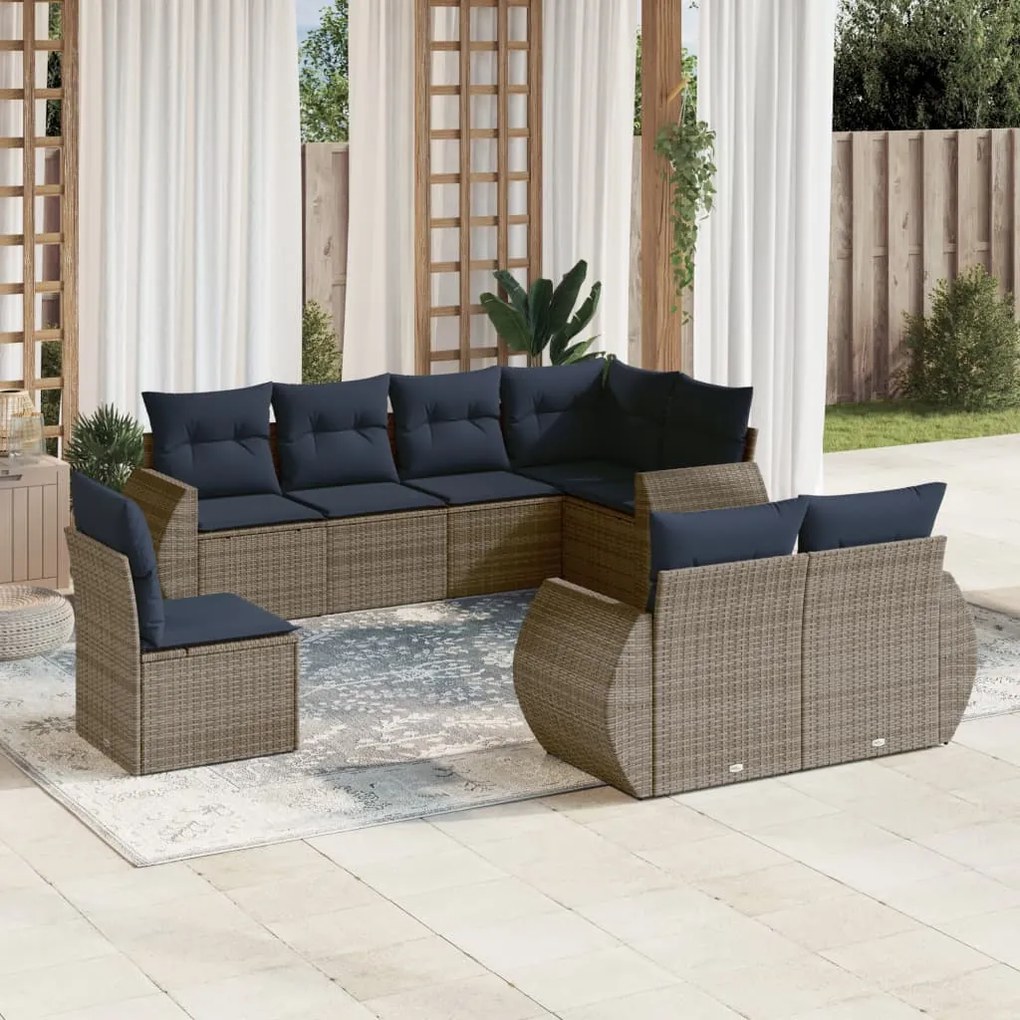 vidaXL 8 pcs conjunto sofás p/ jardim c/ almofadões vime PE cinzento