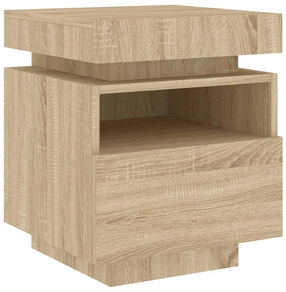 Mesas cabeceira c/ luzes LED 2 pcs 40x39x48,5cm carvalho sonoma