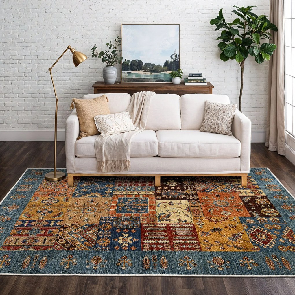 Tapete Eexfab445-Klm – Camel, Laranja, Vermelho Telha, Azul – 80x150 c