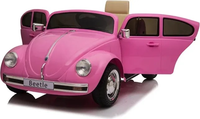 Carro elétrico para crianças volkswagen Carocha Classico 12V com pneus de borracha Rosa