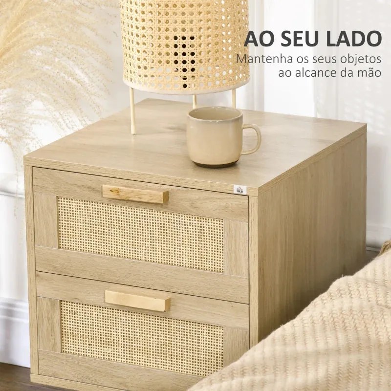 Mesa de Cabeceira Tribo com 2 Gavetas em Vime - Design Cannage