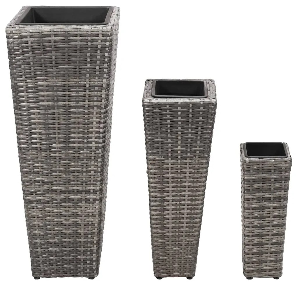 Vasos/floreiras de jardim elevados 3 pcs vime PE cinzento