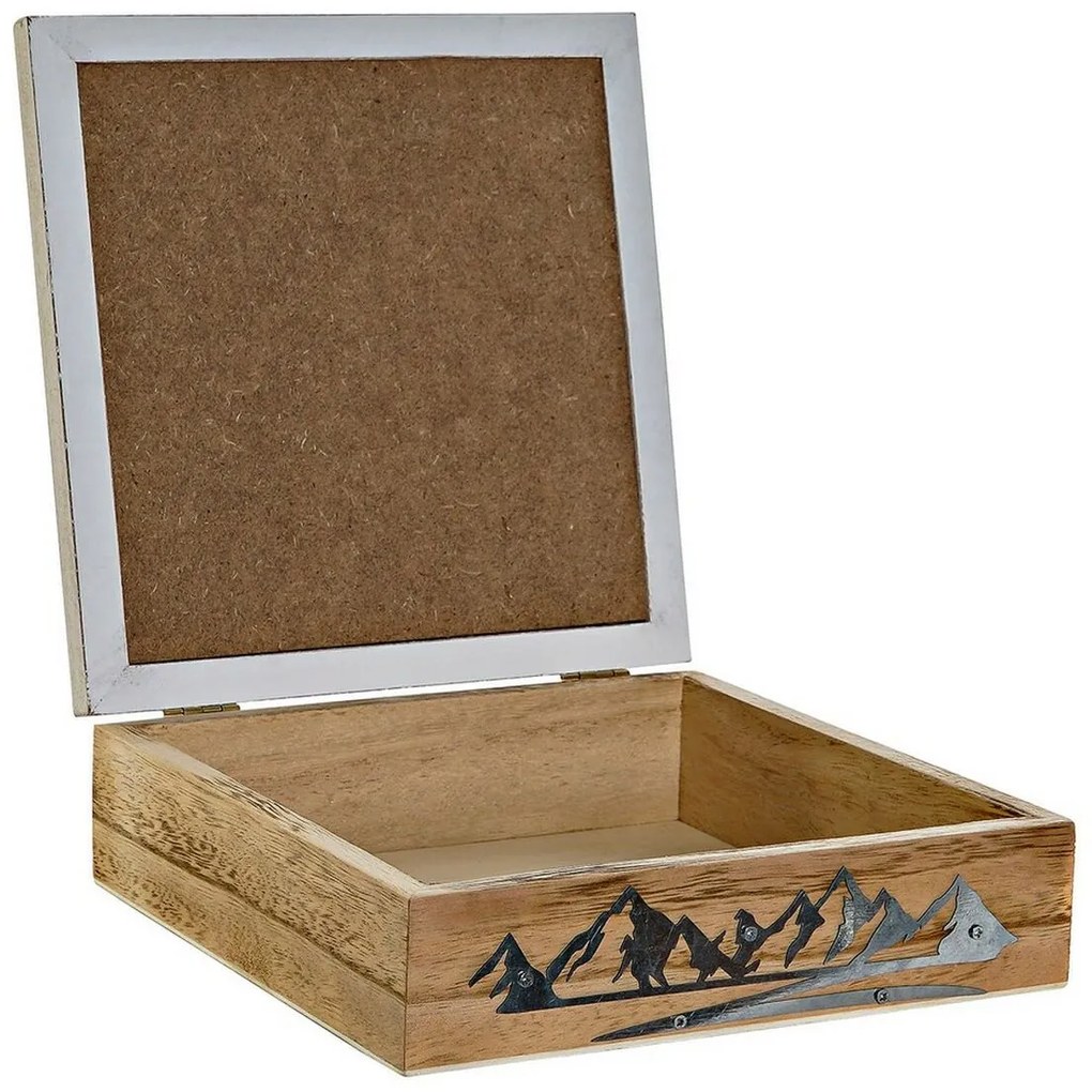 Jogo de Caixas Decorativas DKD Home Decor 8424001775835 Metal Madeira Castanho Branco 24 x 24 x 7,5 cm Madeira MDF (2 Unidades)