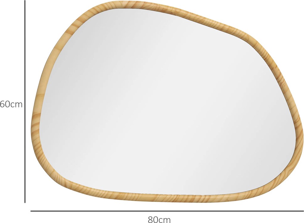Espelho de parede decorativo com forma orgânica e moldura de madeira horizontal ou vertical, 80 x 60 cm, natural