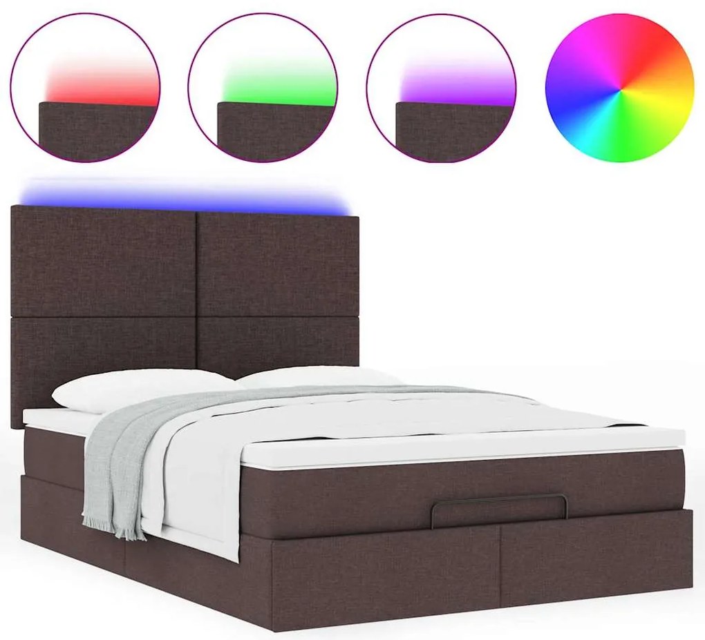 Estrutura cama otomana colchão 140x190cm tecido castanho escuro
