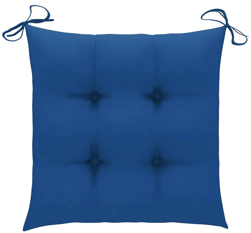 Cadeiras de jardim c/ almofadões azul 4 pcs teca maciça
