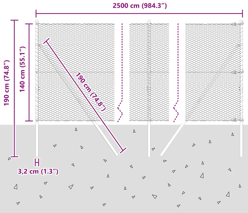 Cerca Hexagonal vidaXL Cinza 1,4x25 m Aço