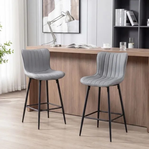 Conjunto de 2 bancos de bar em couro sintético 47 x 51 x 94 cm, com assento e encosto almofadados e apoio para os pés, com capacidade para 150 kg, par