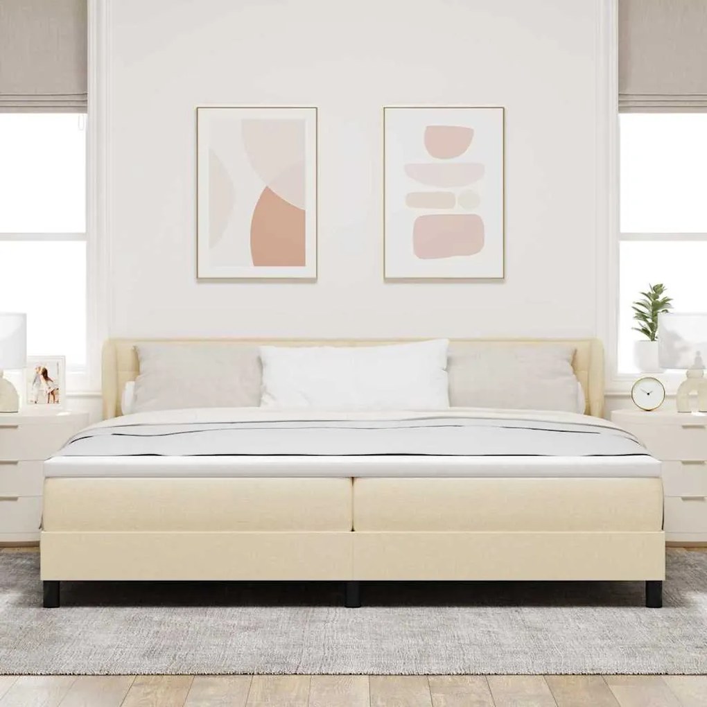 Cama Box Spring vidaXL com Colchão Creme 200x200 cm Tecido