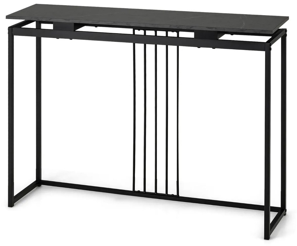 Mesa consola de imitação de mármore Estrutura de aço Mesa de entrada moderna Corredor Sala de estar Corredor 120 x 30 x 90 cm Preto
